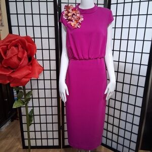 Badgley Mischka Fuchsia Dress with Floral Detail